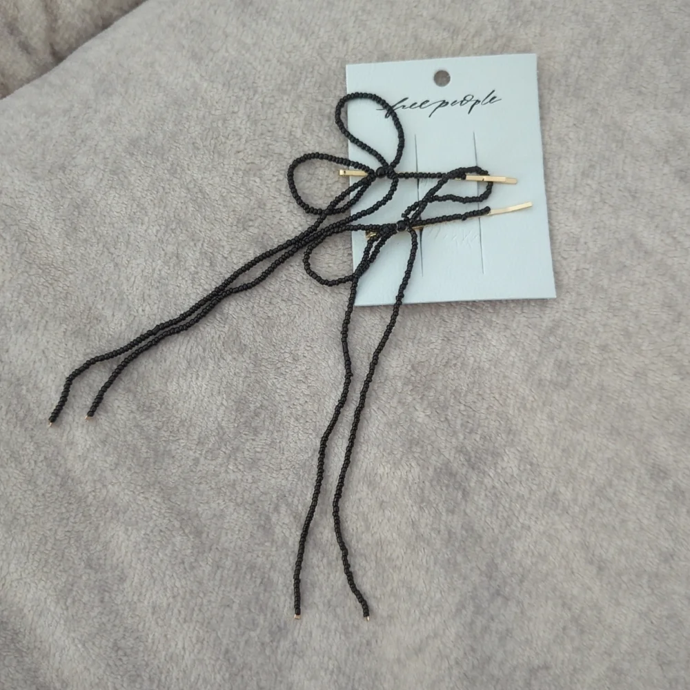NWT Free People Black Dainty Beaded Bow Pins